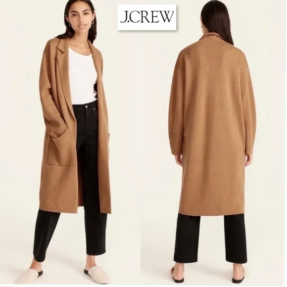 NWT J Crew Ella Open Front Long Sweater Blazer Coat XL in Dark Camel Tan AD753 - Picture 3 of 15